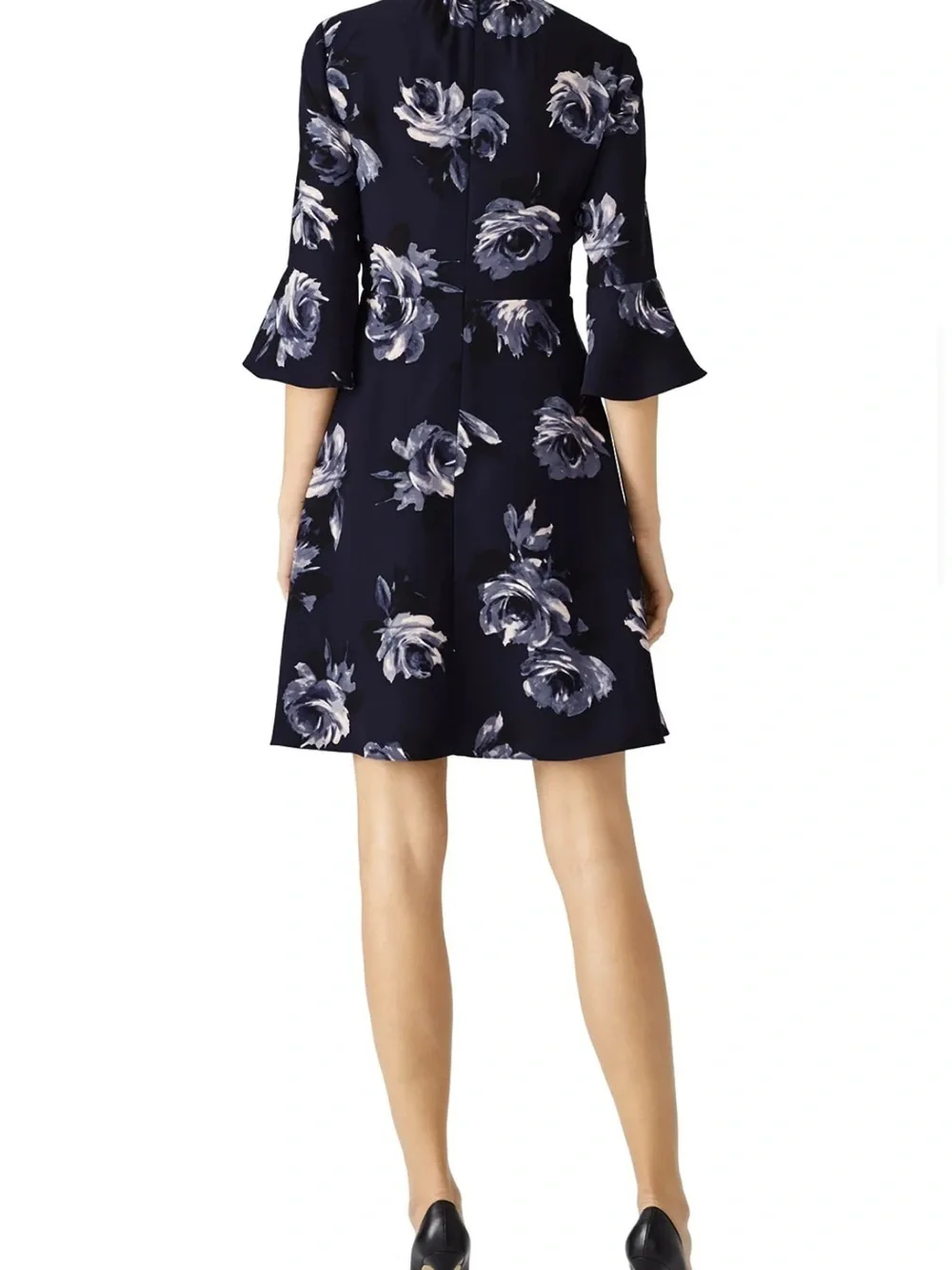 Kate Spade Night Rose Floral Crepe Dress Size 6 Blue Bell Sleeve Midi
